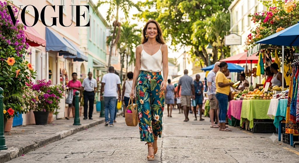 Tropical Print Palazzo Pants with Silk Cami