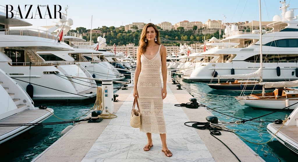 Crochet Midi Dress with Leather Slides