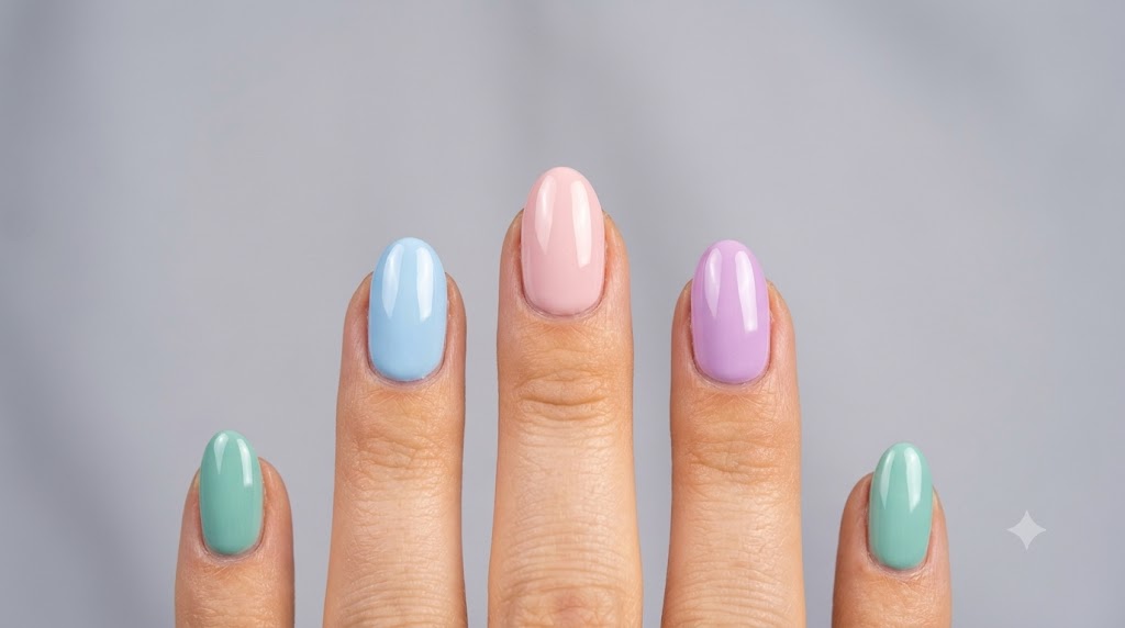 Mismatched Pastel Beach Nails