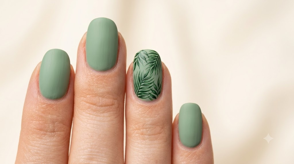 Green Palm Leaf Nail Art