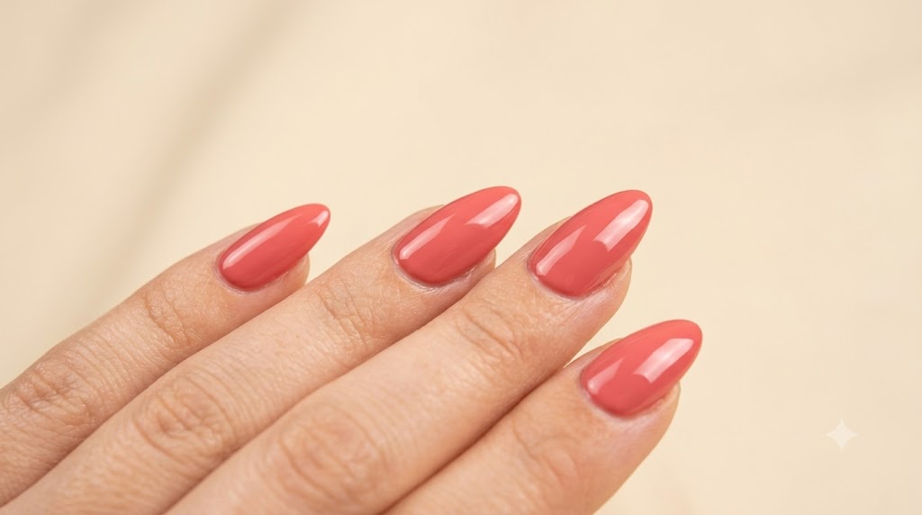 Coral Pink Almond Nails