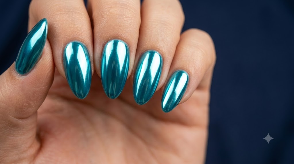 Turquoise Chrome Nails