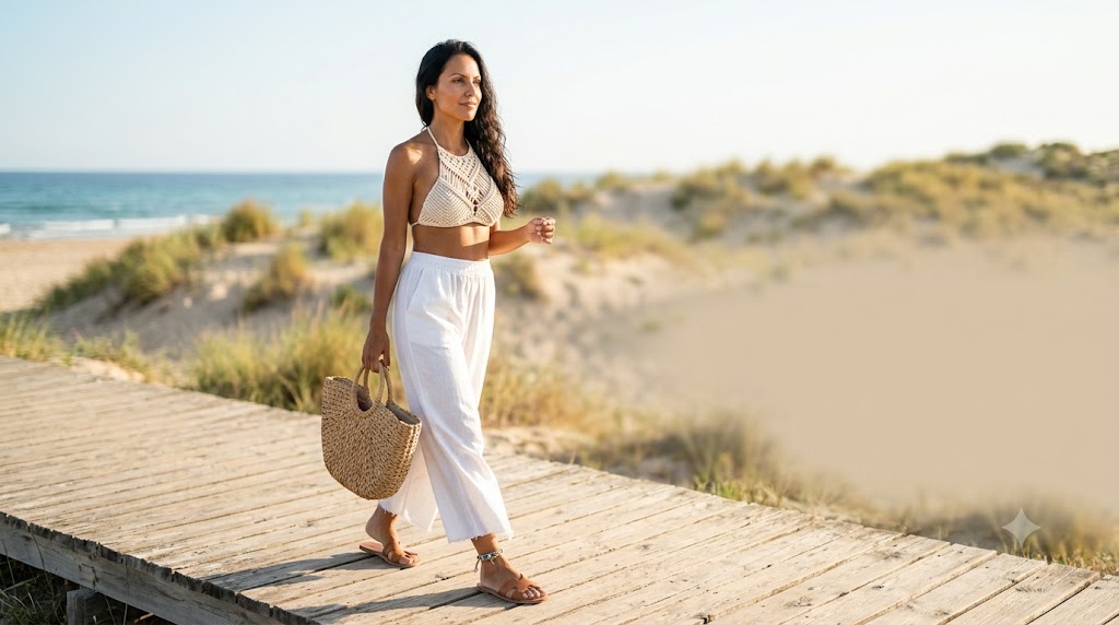 The Macramé Bikini Top & Wide-Leg Pants