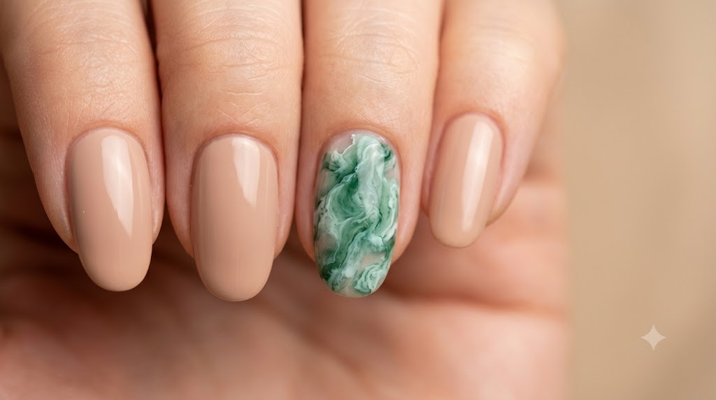 Jade Marble Accent Nail with Nude Base