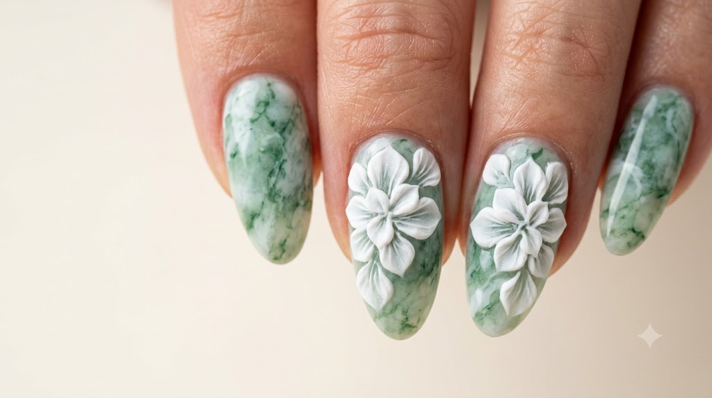 Jade Marble with 3D Gel Flowers