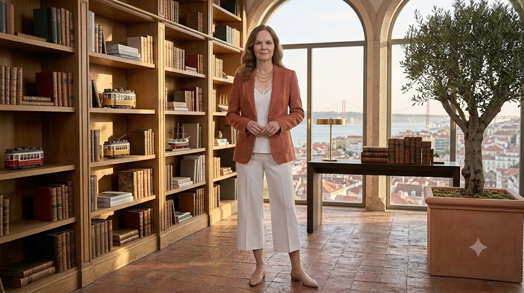 Terracotta Linen Blazer + White Crepe Pants