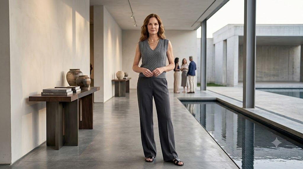 Slate Grey Knit Vest + Charcoal Crepe Pants