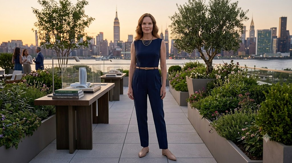 Navy Sleeveless Tailored Jumpsuit + Camel Leather Belt