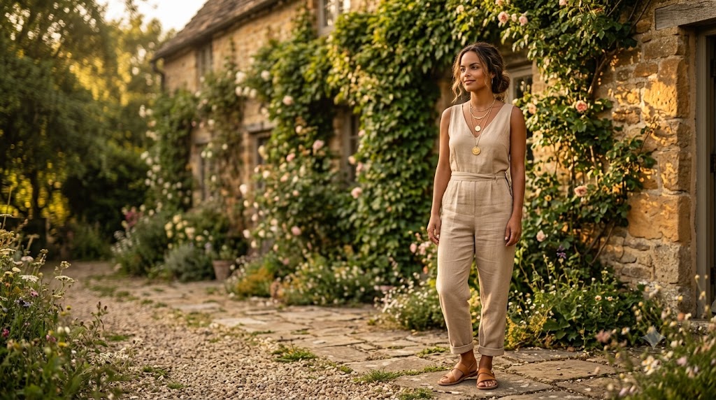 The Layered Necklaces & Linen Jumpsuit