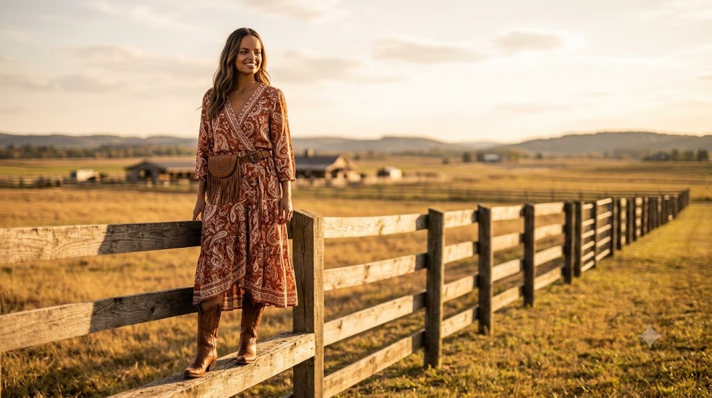 The Paisley Wrap Dress & Western Boots