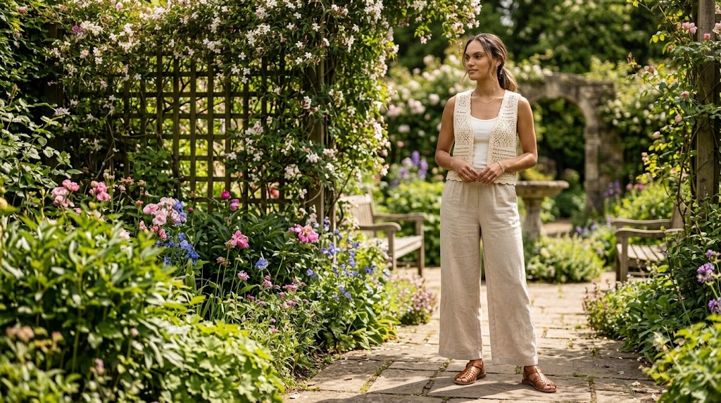 The Crochet Vest & Wide-Leg Linen Pants