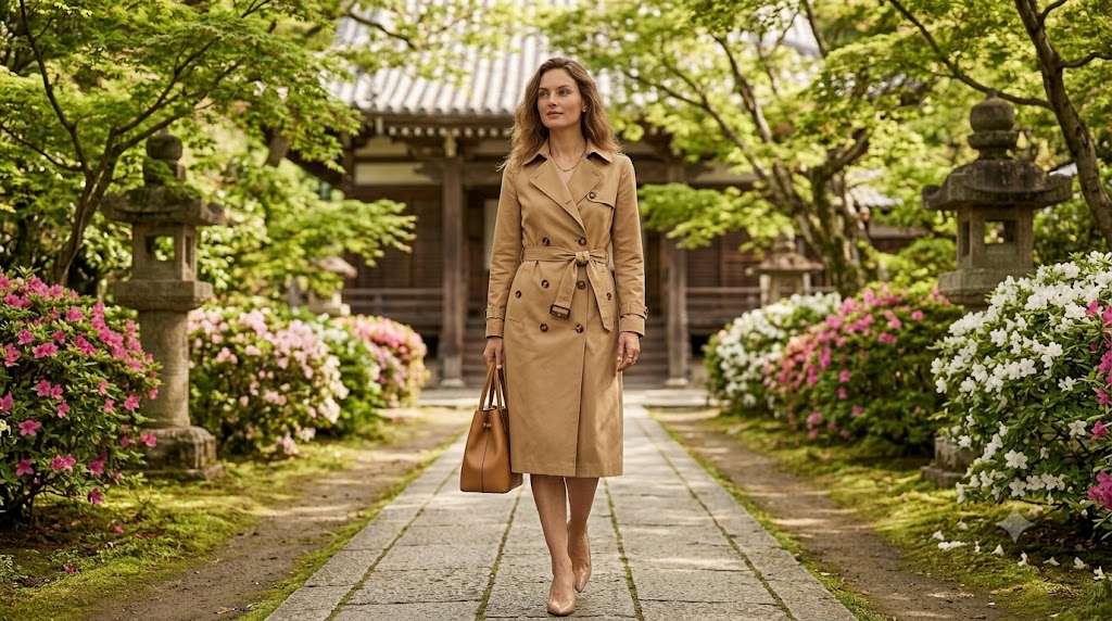 Camel Trench Dress with Tie Belt
