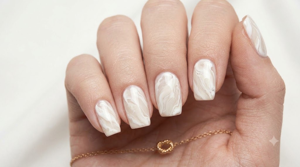 The Cream Marble Swirl Nails