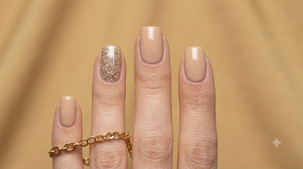 The Champagne Glitter Accent Nails