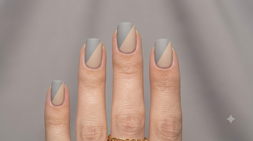 The Soft Grey-Beige Two-Tone Nails