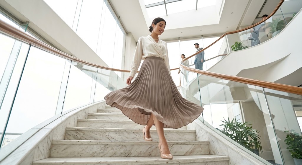 The Ivory Silk Blouse & Pleated Midi Skirt