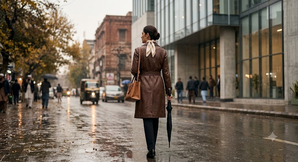 The Chocolate Brown Leather Trench & Trouser Look