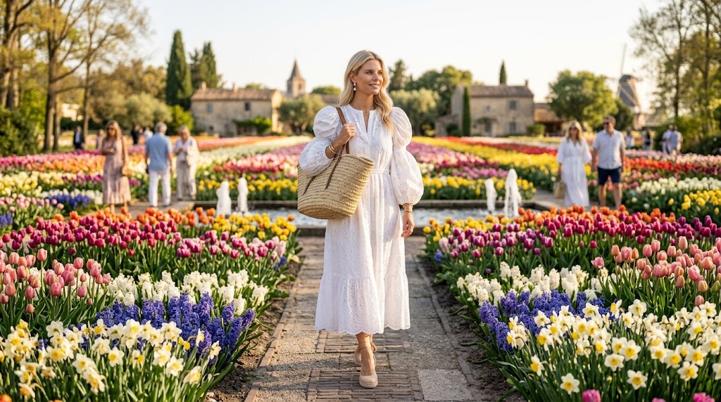 White Puff Sleeve Midi Dress with Raffia Accessories