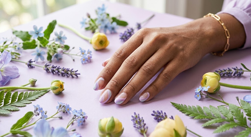 Lilac Swirl Negative Space Nails
