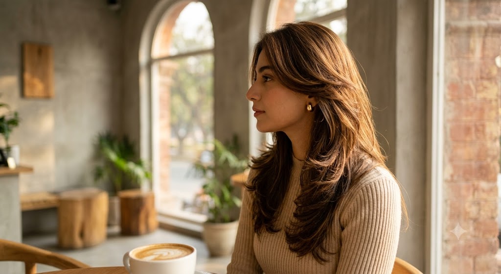 Brunette Butterfly Cut with Subtle Face-Framing Layers