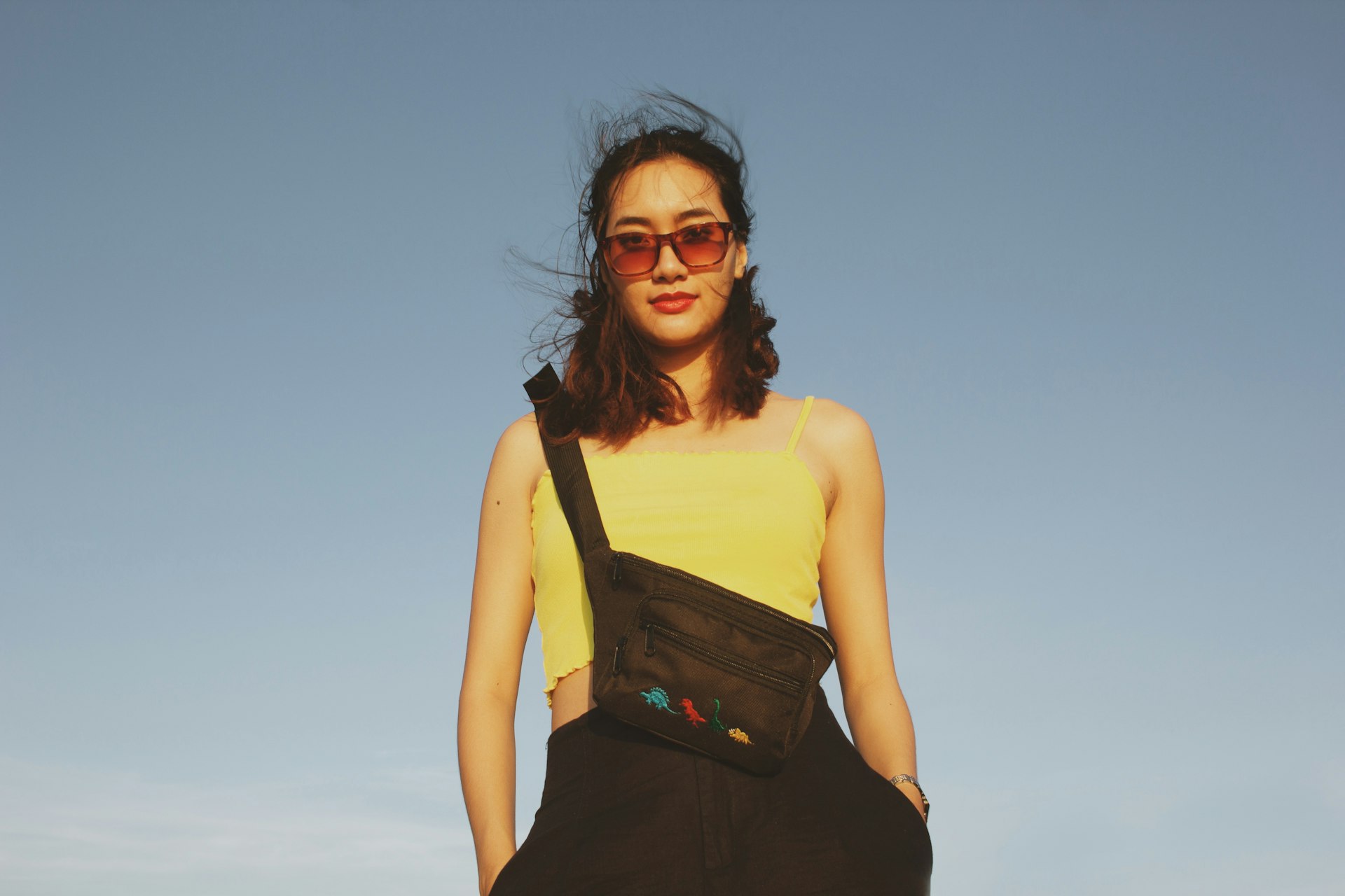 Cargo Pants with a One-Shoulder Top