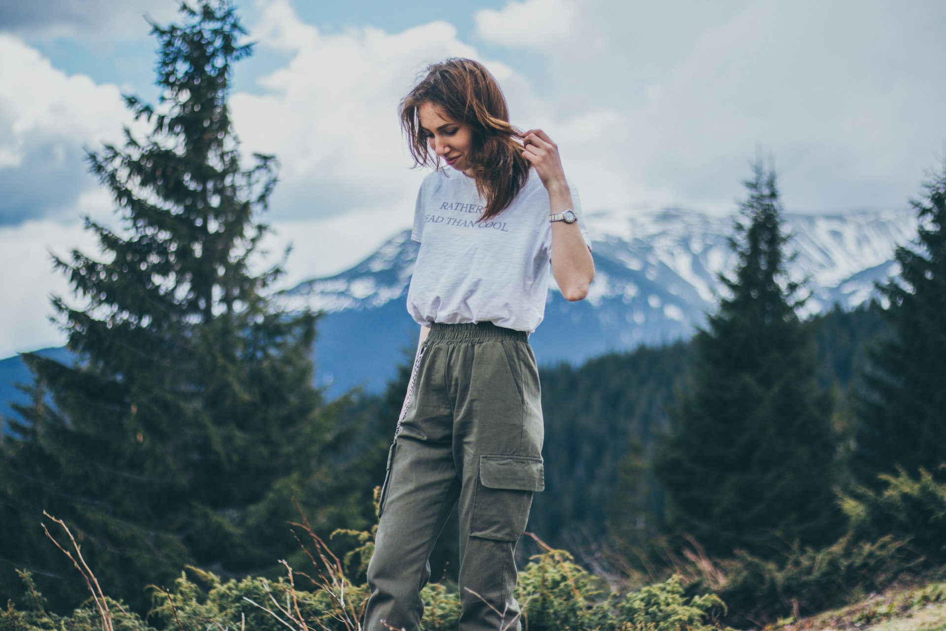 Cargo Pants with a Ruffled Off-Shoulder Blouse