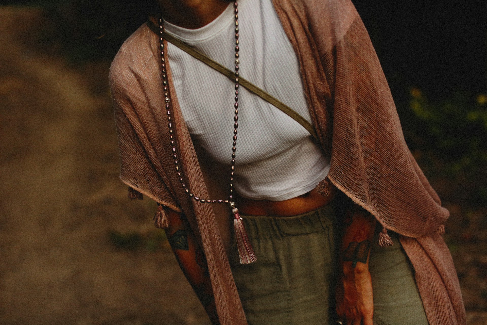 Cargo Pants with a Bralette and Kimono Layer