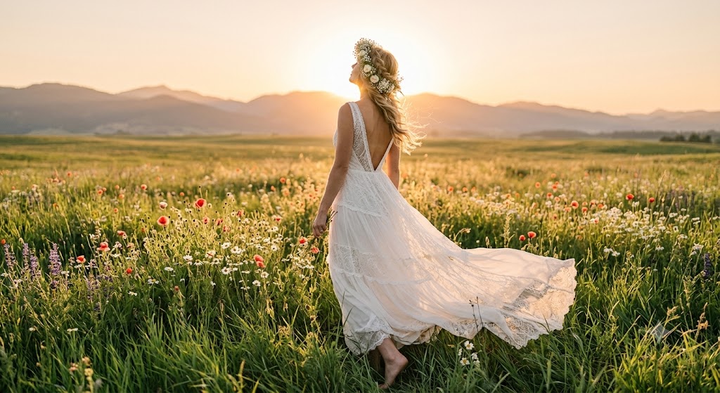 Bridal-Inspired White Boho Gown for a Bohemian Wedding