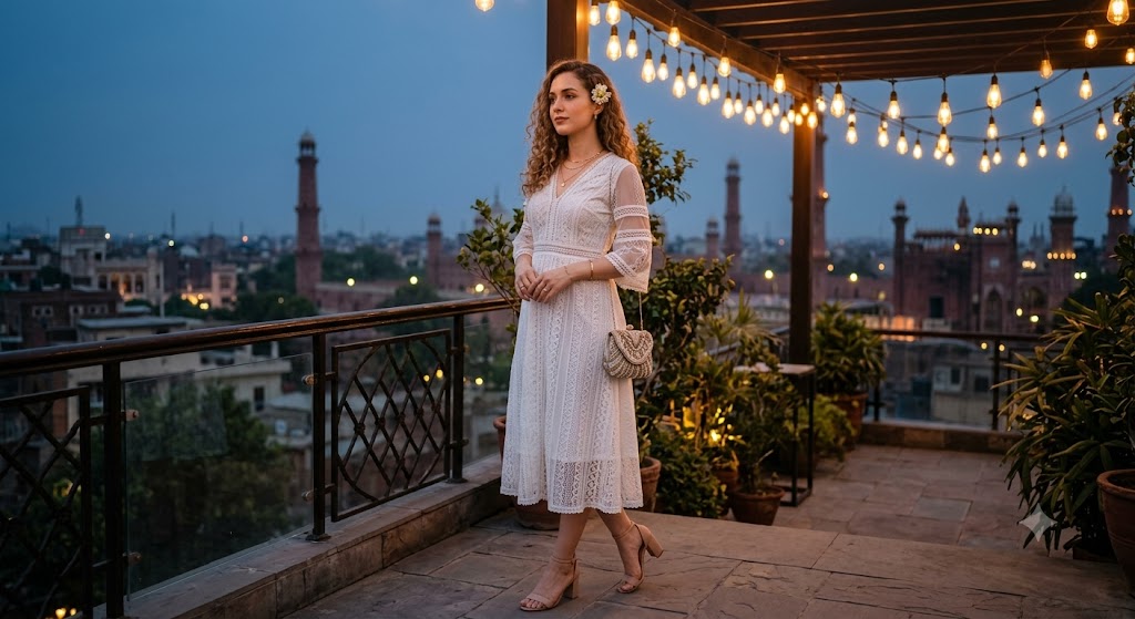 Elegant White Lace Boho Dress for an Evening Dinner Party