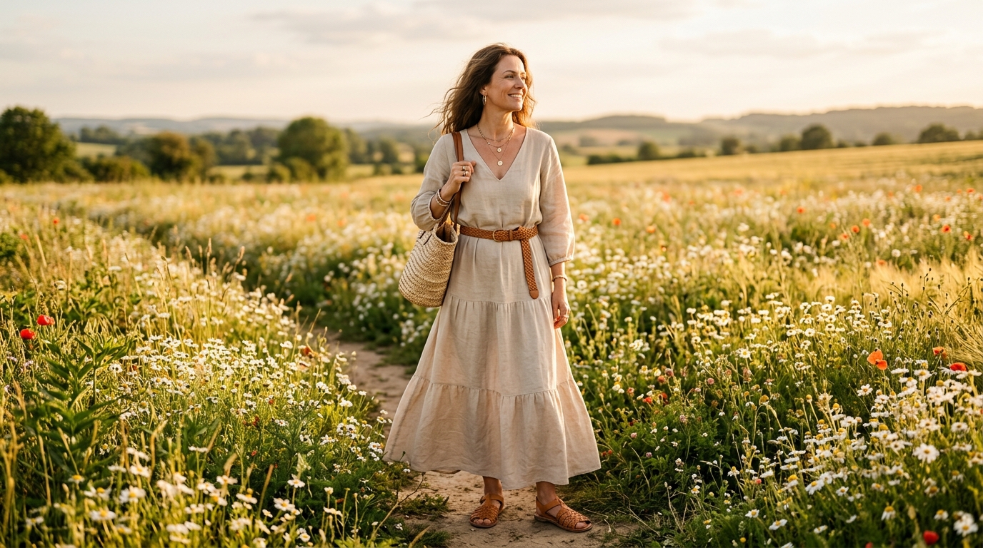 Linen Maxi Dress in Nature