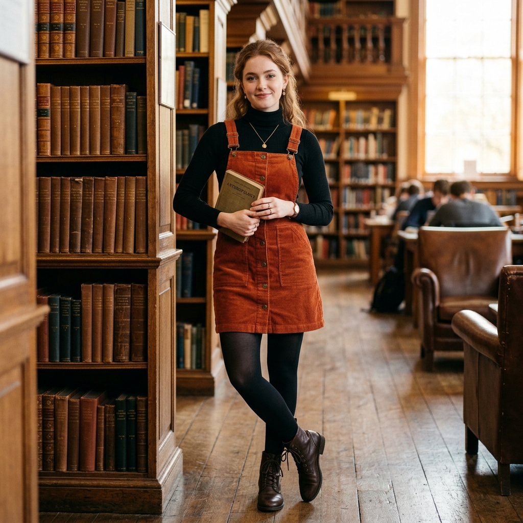 Corduroy Pinafore Dress over Turtleneck