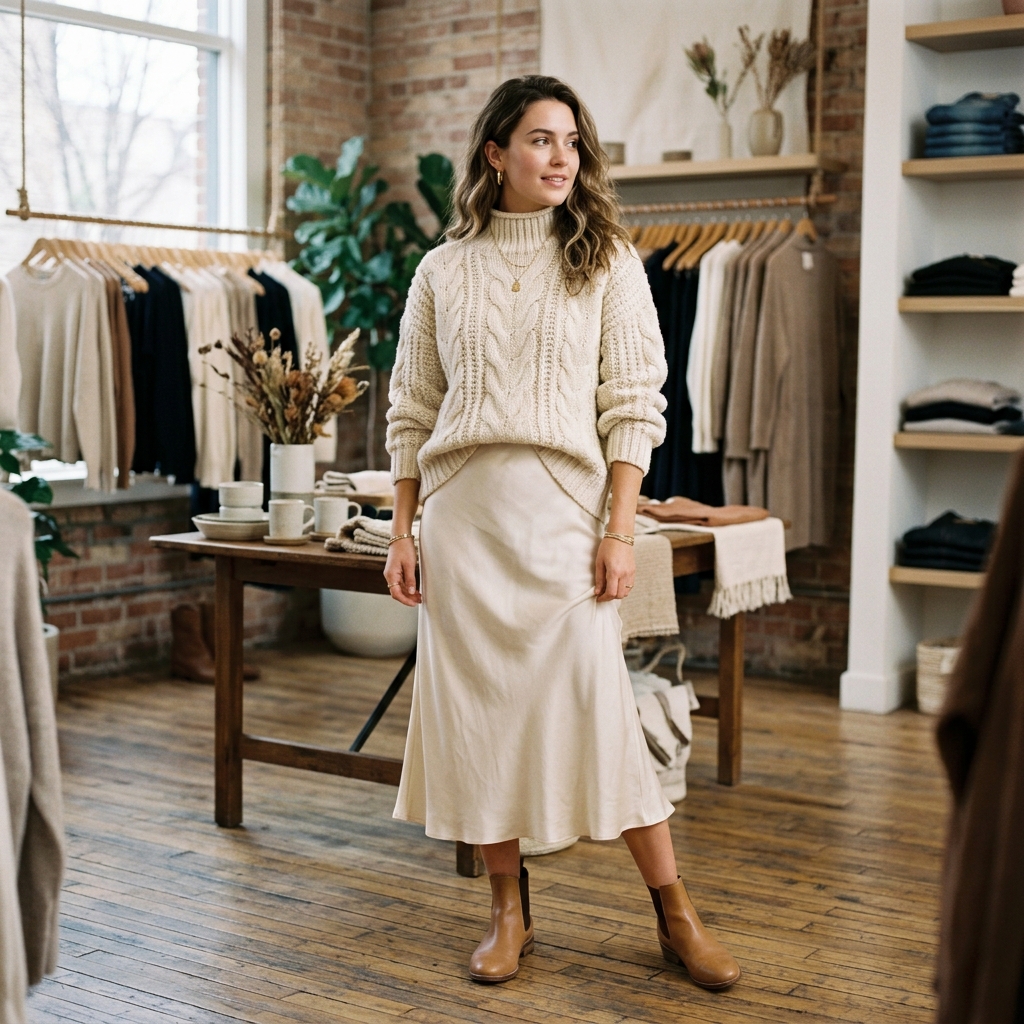 Slip Skirt & Chunky Sweater