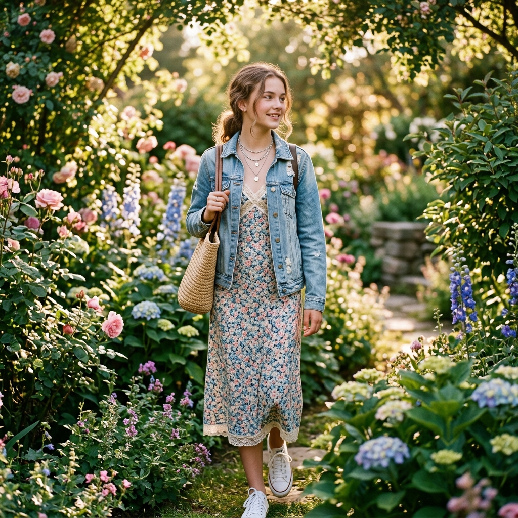 Denim Jacket Layered over Slip Dress