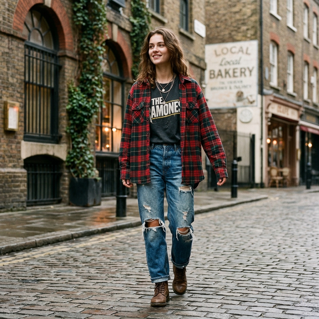 Plaid Flannel Shirt over Graphic Tee