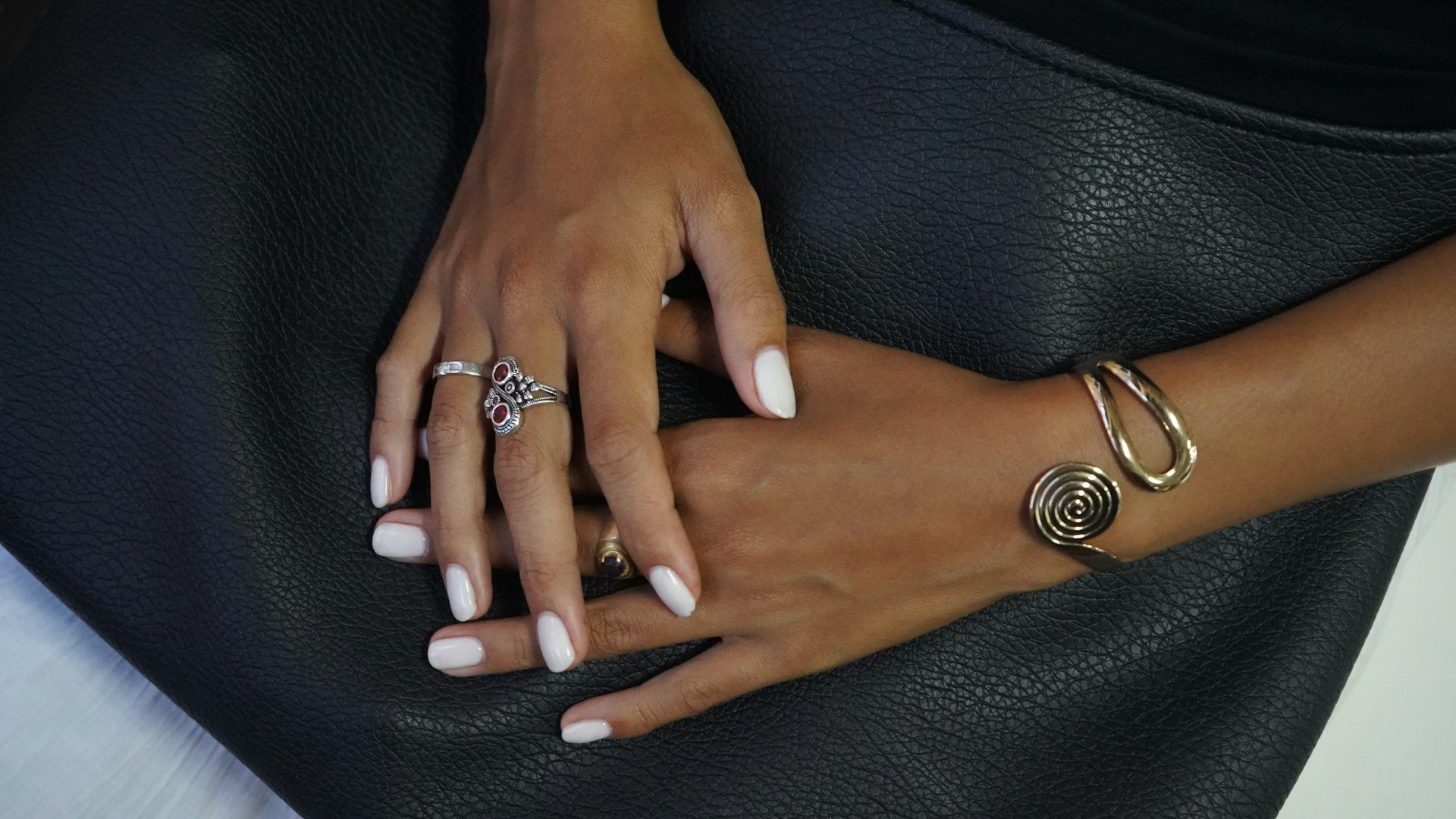 Gold Flake French Pointed Nails
