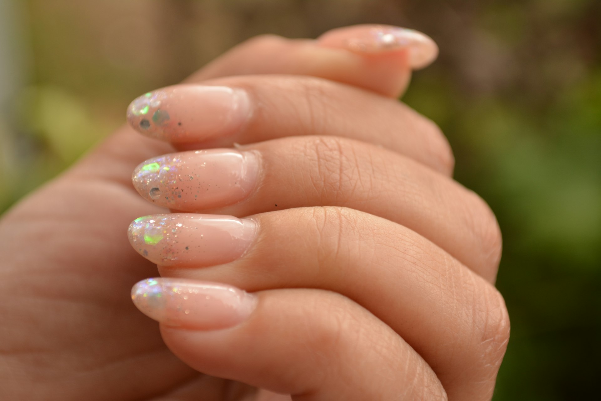 Sheer Pearl Iridescent Coffin Nails