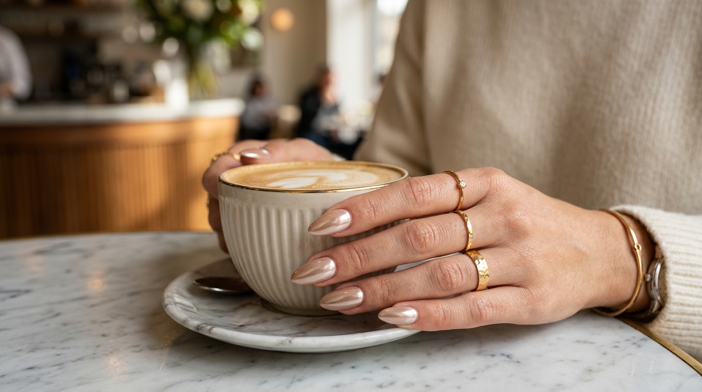 Latte Chrome Nails