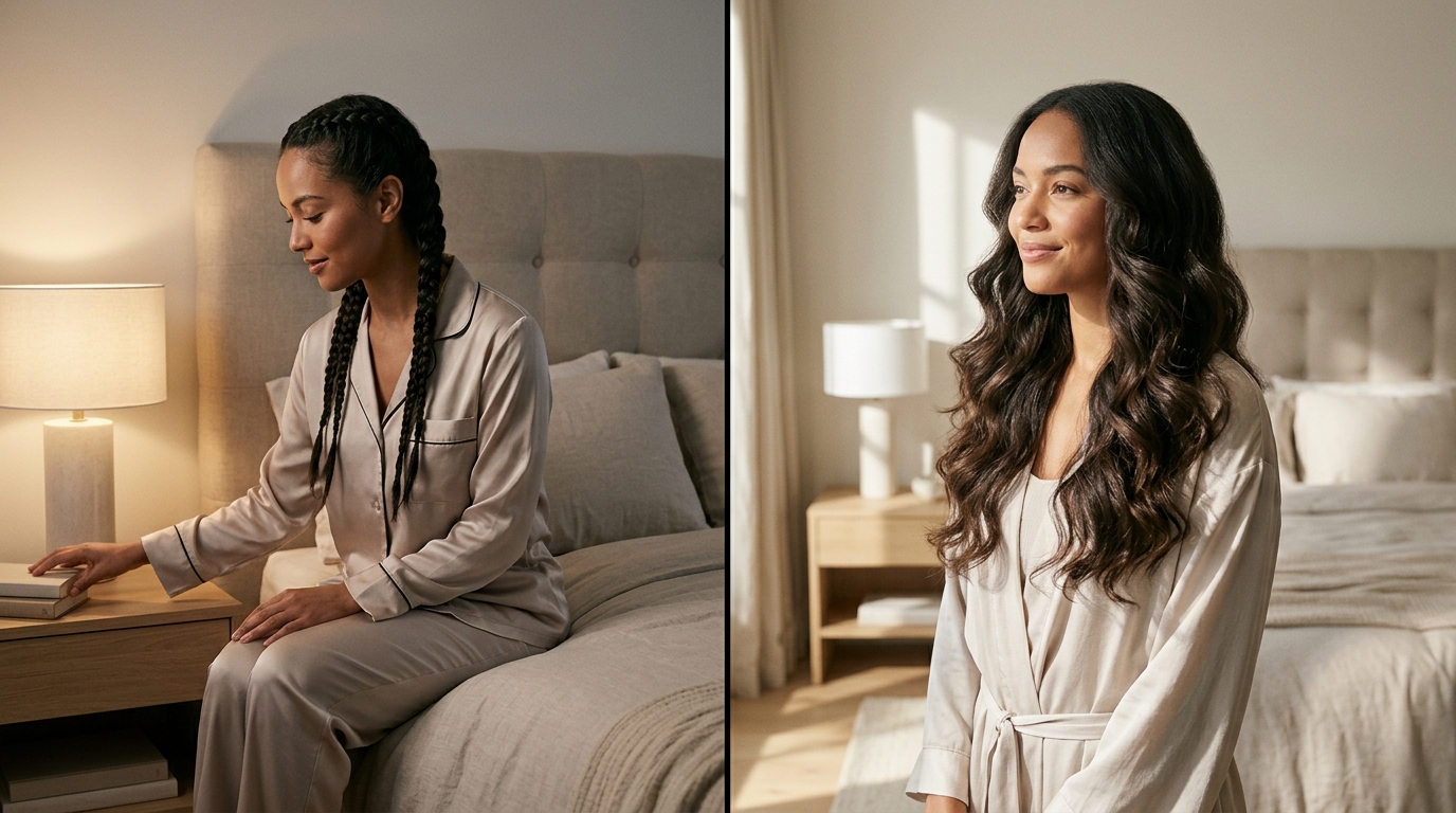 Before and After Heatless Hairstyle