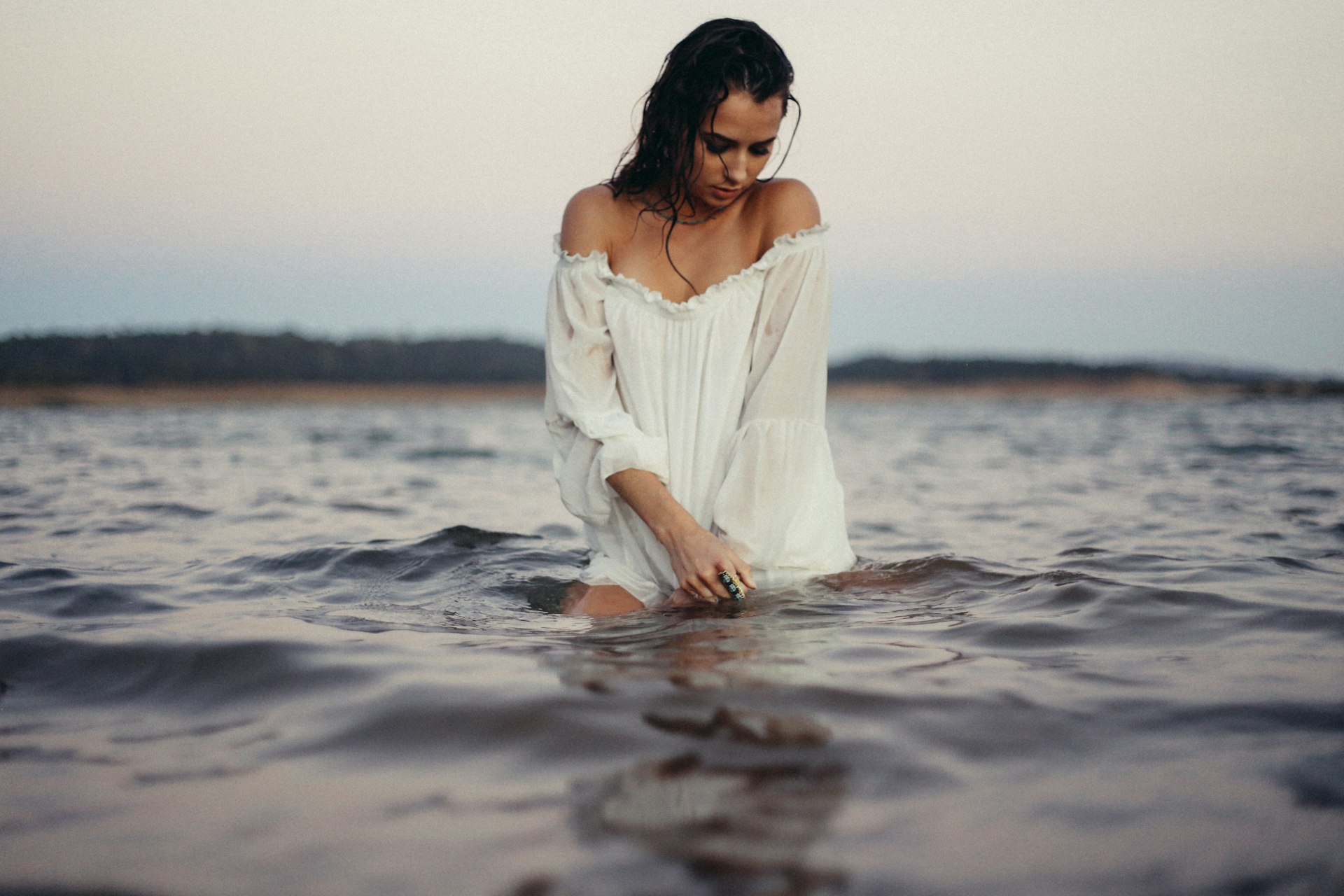 Golden Hour Lake Picnic with Bare Shoulders